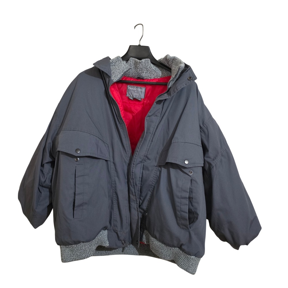 Honneywell & Todd Mens 2X Big Bomber Jacket Grey Red Lined Insulated Winter Coat